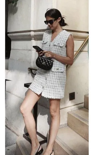 ANINE BING Janet Tweed Dress in White Plaid Size Medium NWT thumbnail 15