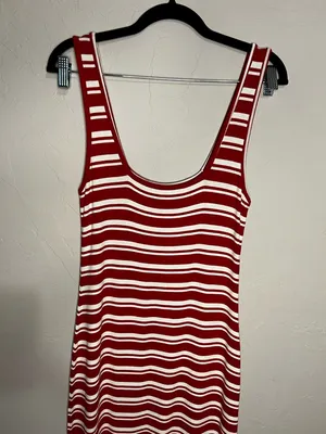 Summersalt Ribbed Square Neck Red Cream Striped Maxi‎ Dress thumbnail 7