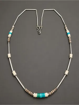 Vintage Southwestern Turquoise Liquid Silver Heishi Shell Necklace thumbnail 2