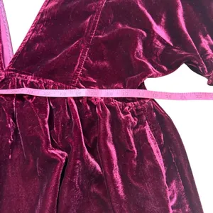Free People Red Velvet Ivy Mini Baby Doll Vneck Dress XS thumbnail 10