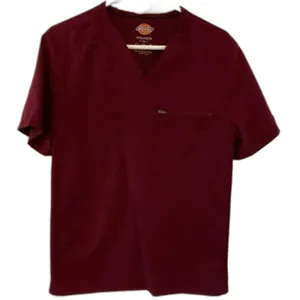 Dickies Nurse Scrub Burgundy Short Sleeve Vneck Shirt Women’s Sz Small thumbnail 1