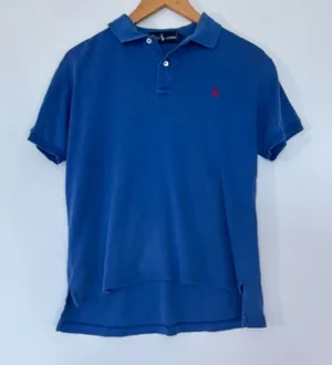 Ralph Lauren Vintage 90s Classic Blue Short Sleeve Soft Polo Shirt Womens S thumbnail 1