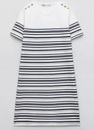 Nwt Zara Women'S Striped Knit Mini Dress White /Navy Size M 3859/035 thumbnail 1