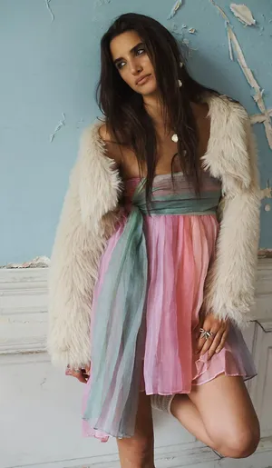 Free People NWT In Rainbows Mini Dress in Peach. Size Medium. thumbnail 5