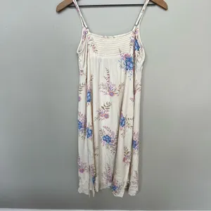 Lucky Brand Floral Printed Slip Dress Midi Cream Blue Size Small thumbnail 8