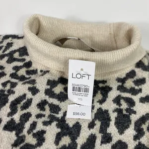 LOFT Sweater Dress Womens XS‎ Beige Leopard Animal Print Turtleneck Long Sleeve thumbnail 2