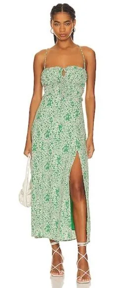 ASTR THE LABEL Amalea‎ Floral Midi Dress Size Small in green thumbnail 1