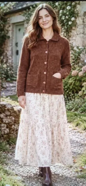 JEANNE Pierre Womens Wool Brown Collared Button Cardigan Sweater Grandpa Vintage thumbnail 1