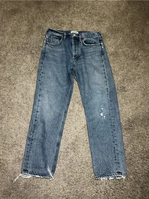Agolde Women's Straight Leg Distressed Blue Jeans thumbnail 4