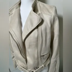 Zara Cream faux suede Biker Jacket thumbnail 4