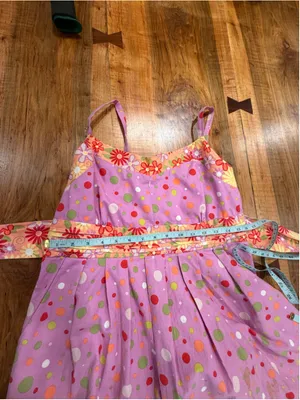 Vintage 2000s Y2K Pink Polka Dot Floral Sundress Midi Cottagecore Mod Retro M thumbnail 9
