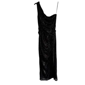 Grace Karin Black Sequin One Shoulder Maxi Dress Ruched Formal Gown Size L thumbnail 3