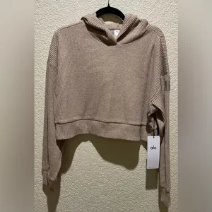 Alo Yoga NWT Muse Hoodie Ribbed in Gravel Heather Size S thumbnail 6