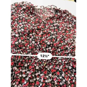 Socialite Floral Chiffon Mini Dress XS Red Black Long Sleeve Smocked Waist NWT thumbnail 14
