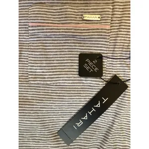 Tahari NWT‎ Notch Collar Short Pajama Set Gray Pink Stripe Large thumbnail 5