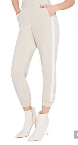 Alice And Olivia Pete Jogger Pants Size Medium Cream With White Stripes thumbnail 1