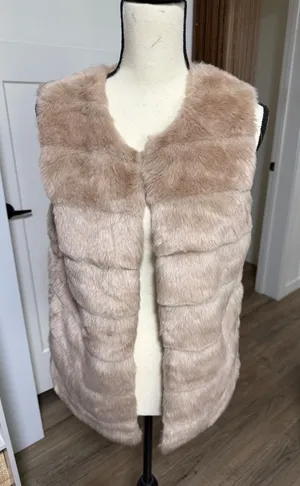 Joie Womens Faux Fur Vest Blush Pink Tan Tiered Sleeveless Jacket Size M thumbnail 1
