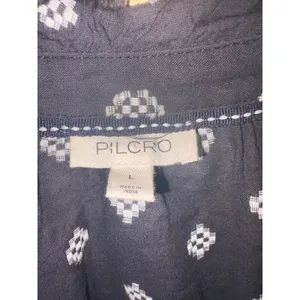 Pilcro and the Letterpress Navy White Diamond Print Ruffle Blouse Large thumbnail 3