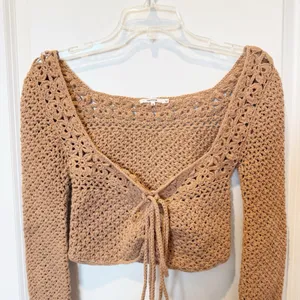 Tularosa Crochet Front Tie Cardigan Small Brown Boho Festival Open‎ Knit Beachy thumbnail 2