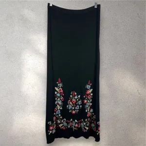 Double D Ranch Womens Embroidered Linen Maxi Skirt XS Black Floral Western Boho thumbnail 2