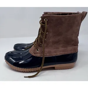 Green Forest Women's Rain Boots‎ Navy Brown Flannel Lining Size 7 thumbnail 2