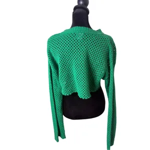 Green Open Knit Cropped Fishnet Sweater Size L See Through‎ Layering Festival thumbnail 2