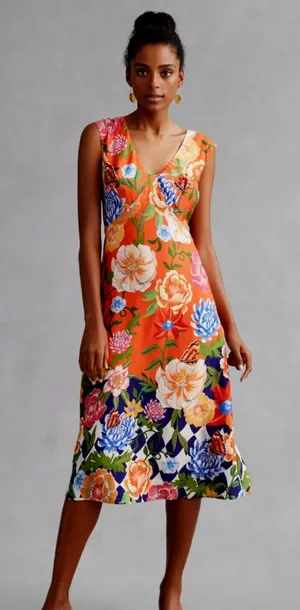 Anthropologie Painterly Open-Back Midi Dress in Watercolor Floral thumbnail 1