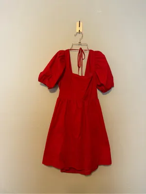 WAYF Red Open Back Bow Puff Sleeve Mini Dress Size‎ Large NWT thumbnail 2