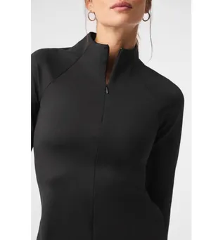 Alo Airlift Winter Warm 1/4 Zip Long Sleeve Black V Mock Neck Fitted Pullover M thumbnail 3