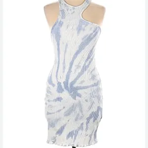 Zara asymmetrical ribbed baby blue and white tie dye tank dress beach vacation thumbnail 6