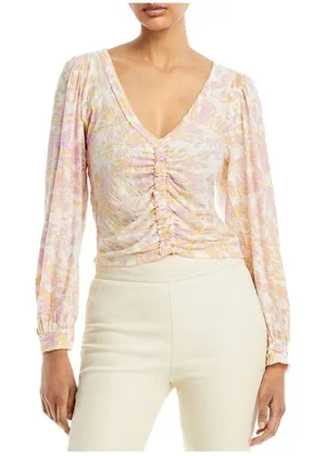 Free People Say The Word Ruched Floral Top Small NEW thumbnail 1