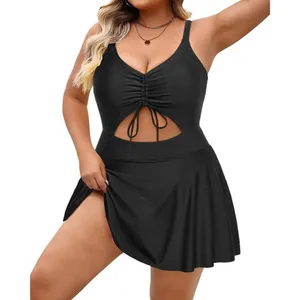 Plus Size Swim Dress One Piece Swimsuit Black Cut-out Bathing Suit X-LARGE thumbnail 1