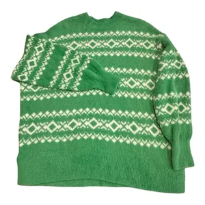 Aerie Cozy Green Fair Isle Knit Sweater Women's Size S Oversized Soft Pullover thumbnail 1