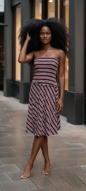 H&M Red & White Striped Tube Dress thumbnail 1