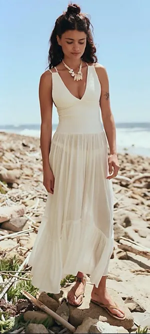 Free People Ivory Gauzy Maxi Dress Size Small thumbnail 1