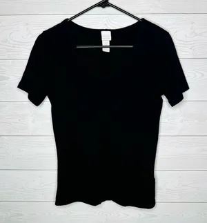 H&M Women's Size M Black V-Neck Short Sleeve Top Basics Layering Tee thumbnail 1