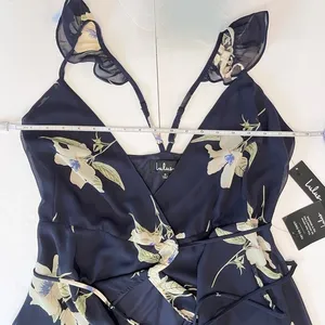 NWT Lulus All Mine Navy Blue‎ Floral Print High-Low Wrap Dress SMALL thumbnail 8