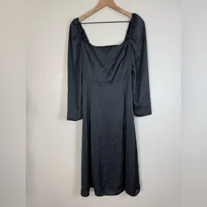 Aritzia Wilfred Bridgerton Satin Black long Sleeve Midi Dress size 8 $168 thumbnail 4