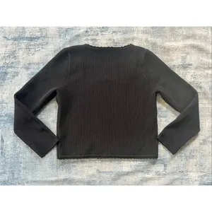 ASTR The Label Black Scallop Trim Ribbed Knit Long Sleeve Top XL thumbnail 2