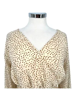 Japna Boho Romantic Peplum Retro Surplice Dot Blouse Cream Beige Size Medium thumbnail 2