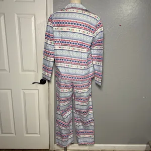 Old Navy Christmas Pajama Set Womens Medium Fair Isle Holiday Button Down PJ thumbnail 2