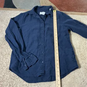 Gant Coastal Preppy Linen Button Down Shirt Womens 4 Navy Blue Long Sleeve Logo thumbnail 2