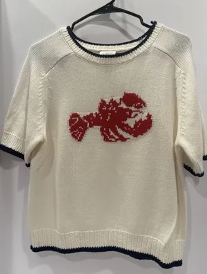 St John's Bay Lobster Knit Sweater Top Womens Medium Short Sleeve Nautical thumbnail 1