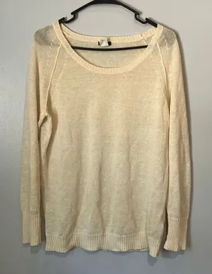 J. Crew 100% linen Cream Pull over Scoop Neck Knit Medium #800 thumbnail 1