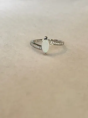 Sterling Silver White Opal Marquise Ring CZ Accents Size 9 Dainty Stackable thumbnail 4