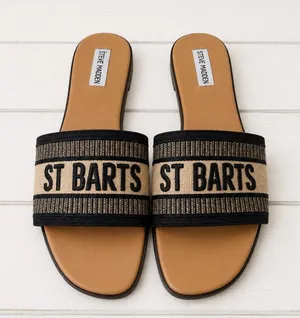 Steve Madden Black/Tan St Barts Slip-On Slide Travel Resort Sandals Size 9.5 thumbnail 1