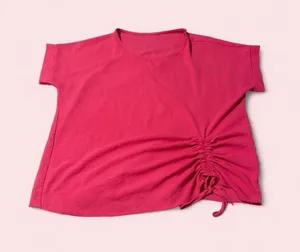 Ruched Side Short Sleeve Blouse in Fuchsia Pink thumbnail 1