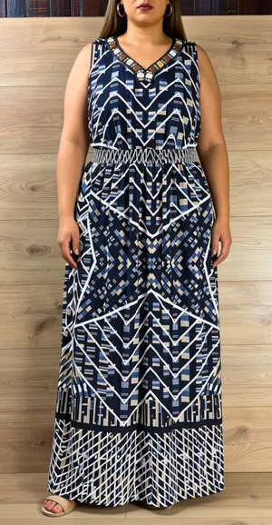 NY Collection Beaded Geometric V-Neck Maxi Dress 2X thumbnail 1