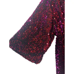 Motel Red & Burgundy Sequin Long Sleeve Romper Women’s M Deep V Party Club thumbnail 4