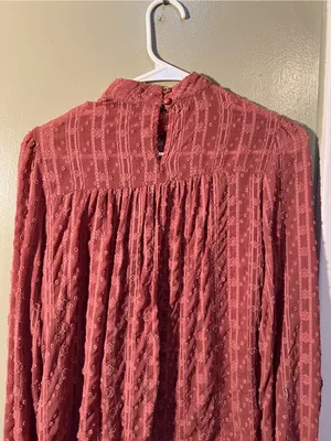 Hazel Women’s Size Small Blouse Long Sleeve Mock Neck Crochet Swiss Dot Metallic thumbnail 7